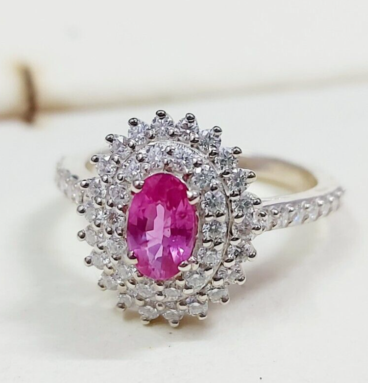 Pink Sapphire Diamond Engagement Ring Silver Round Oval Cut US5 ~15 Women Ring