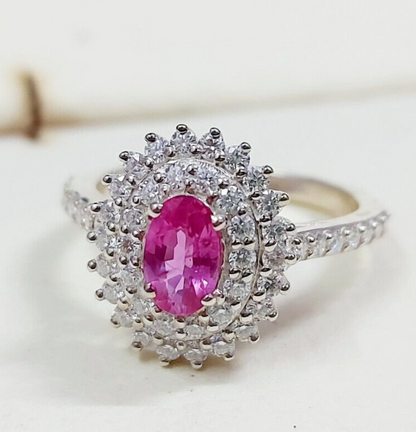 Pink Sapphire Diamond Engagement Ring Silver Round Oval Cut US5 ~15 Women Ring