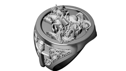 Saint George Cross Dragon Ring 925 Silver Signet Ring US5~15 Gift For Men Women
