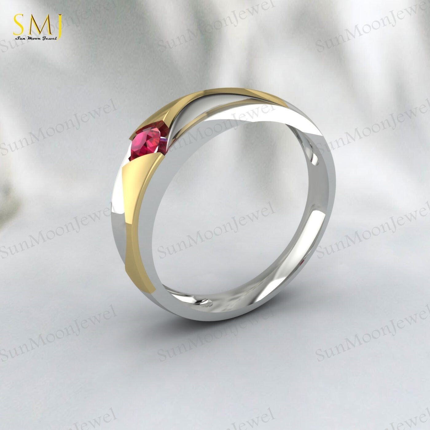 Two Tone Engagement Rings For Couples Lab Created Red Ruby Rings 925 Silver