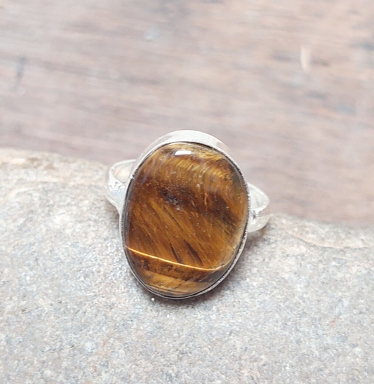 925 Sterling Silver Oval Tigers Eye Handmade Statement Women Ring Gift for her