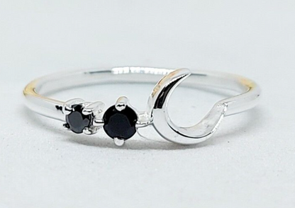 Black Onyx Moon Ring Elegant Handmade Celestial Gift Ring US5~15 Dainty Look