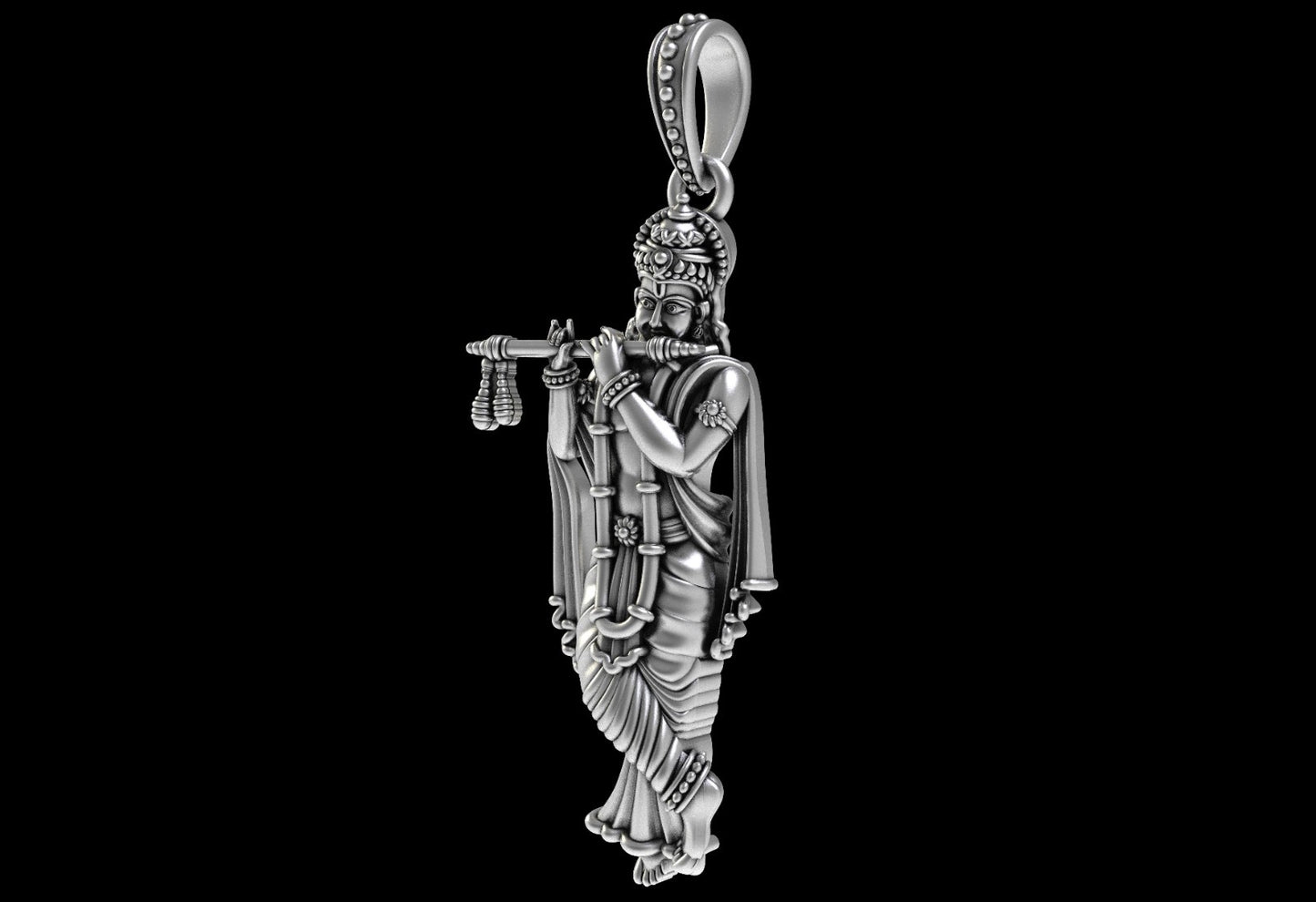 925 Sterling Silver Krishna Pendant Hindu God Flute Charm Vintage Jewelry US5-15