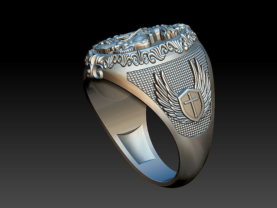 925 Sterling Silver Saint George Ring US5 ~15 Men's Signet Dragon Biker Ring Men