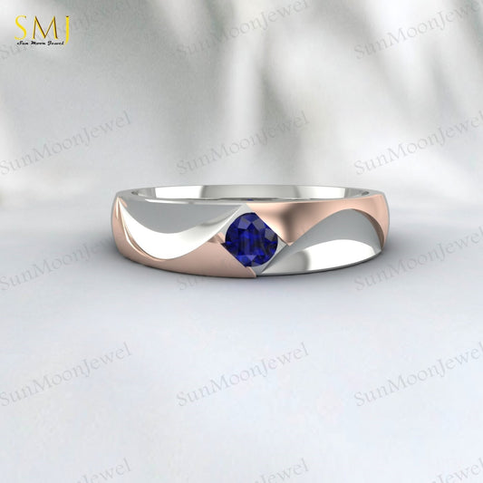 Two Tone Engagement Rings For Couples Lab Created Blue Sapphire Rings 925 Silver