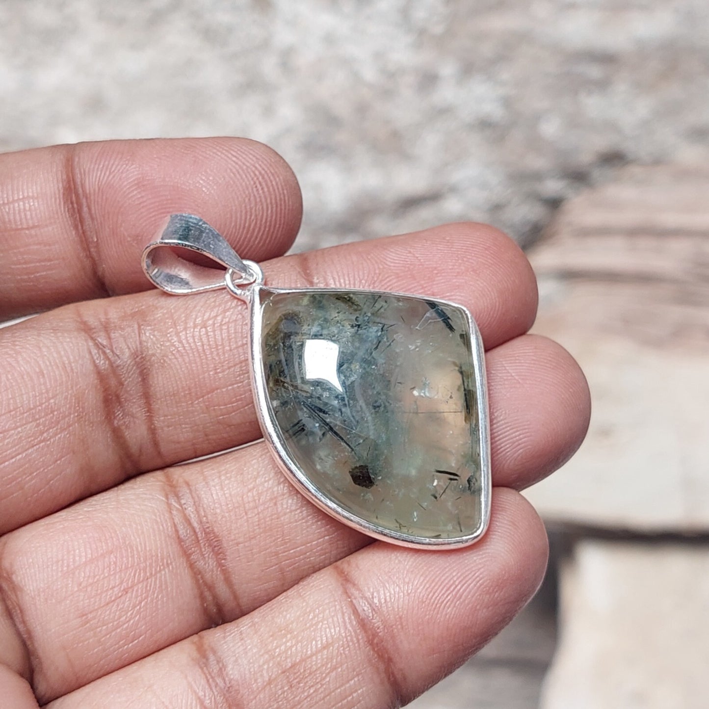 Natural Moss Agate Fancy Shape Pendant 925 Sterling Silver Perfect Gift For Her