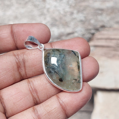 Natural Moss Agate Fancy Shape Pendant 925 Sterling Silver Perfect Gift For Her