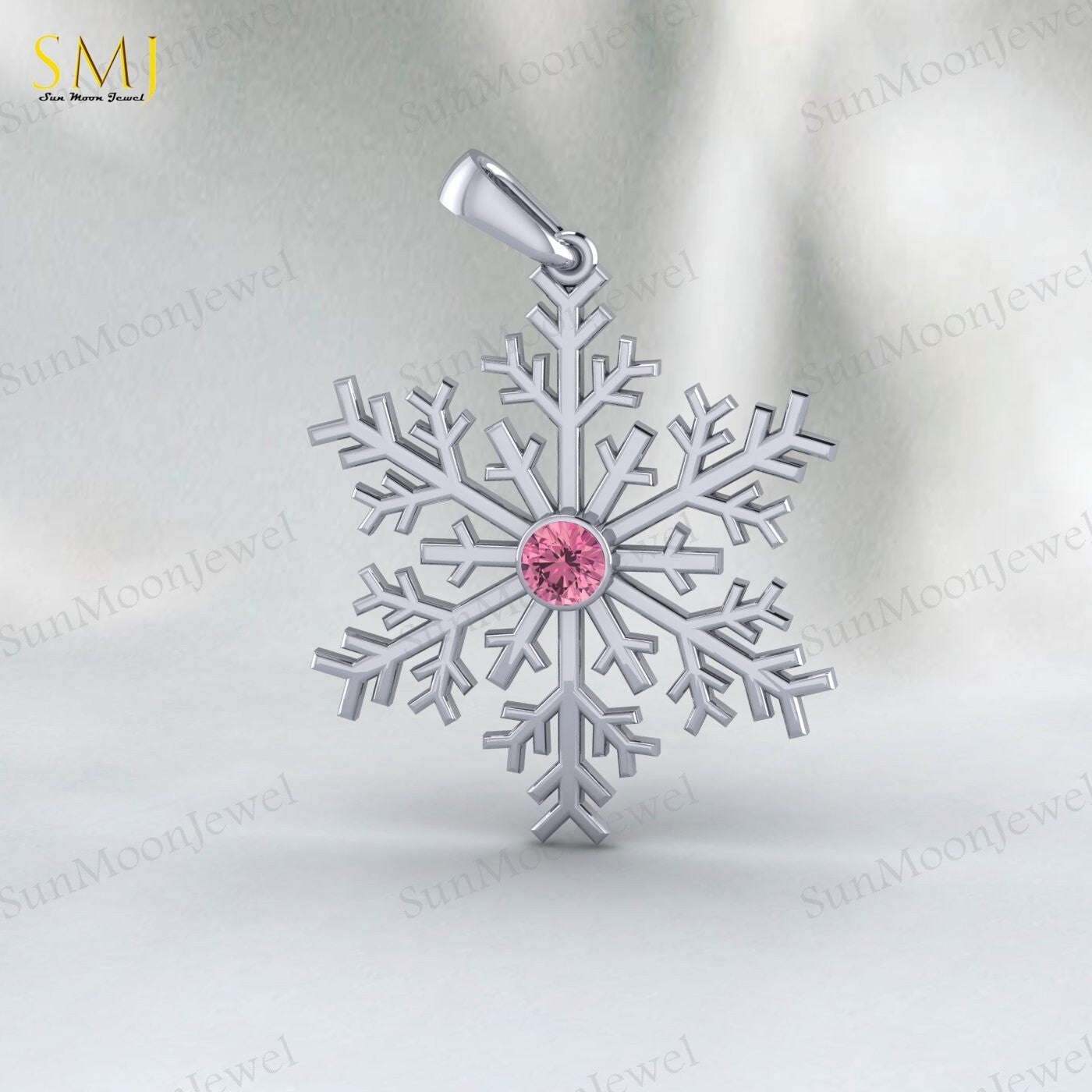 Pink Tourmaline Snowflake Necklace 925 Sterling Silver For Women Frozen Winter