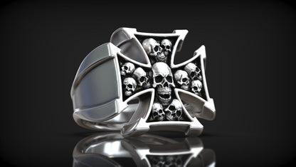 Knights Templar Maltese Cross Ring 925 Silver Signet Christian Gift Men US5 ~15