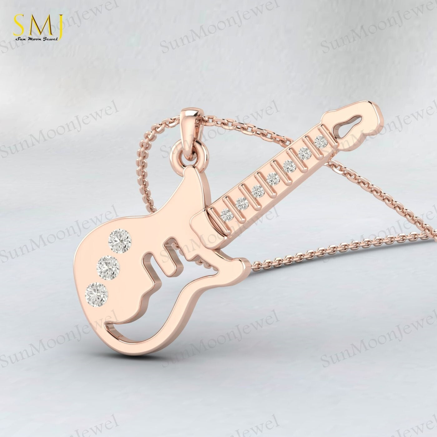 Lab Diamond Guitar Necklace Kids Jewelry Charm Guitar Necklace 925 Silver