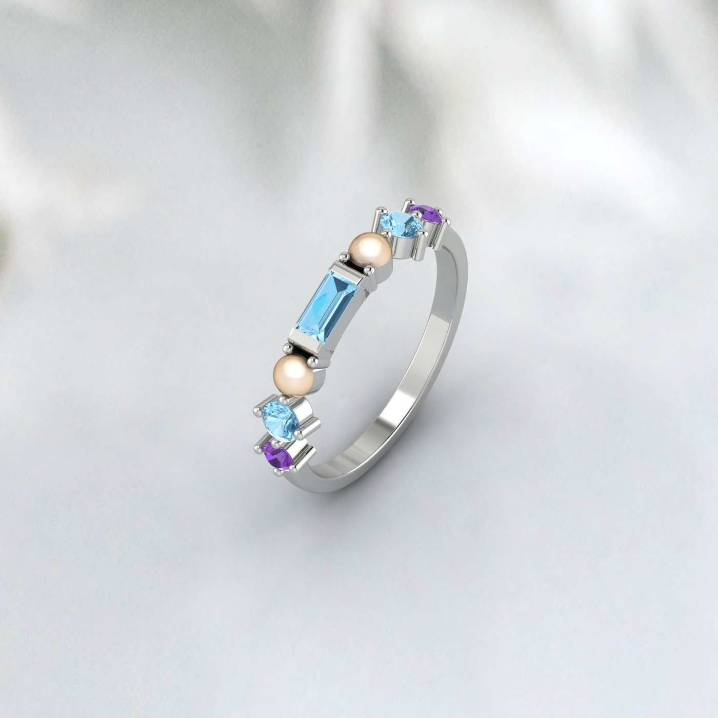Natural Amethyst Baguette Cut Aquamarine Wedding Ring 925 Sterling Silver Ring  