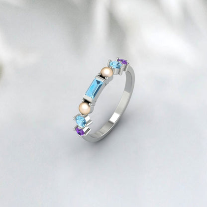 Natural Amethyst Baguette Cut Aquamarine Wedding Ring 925 Sterling Silver Ring  