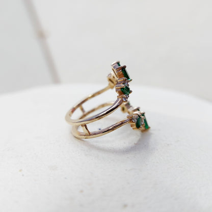 Emerald Baguette Ring Gemstone Set 925 Silver Ring Handmade Wedding Band US5~15