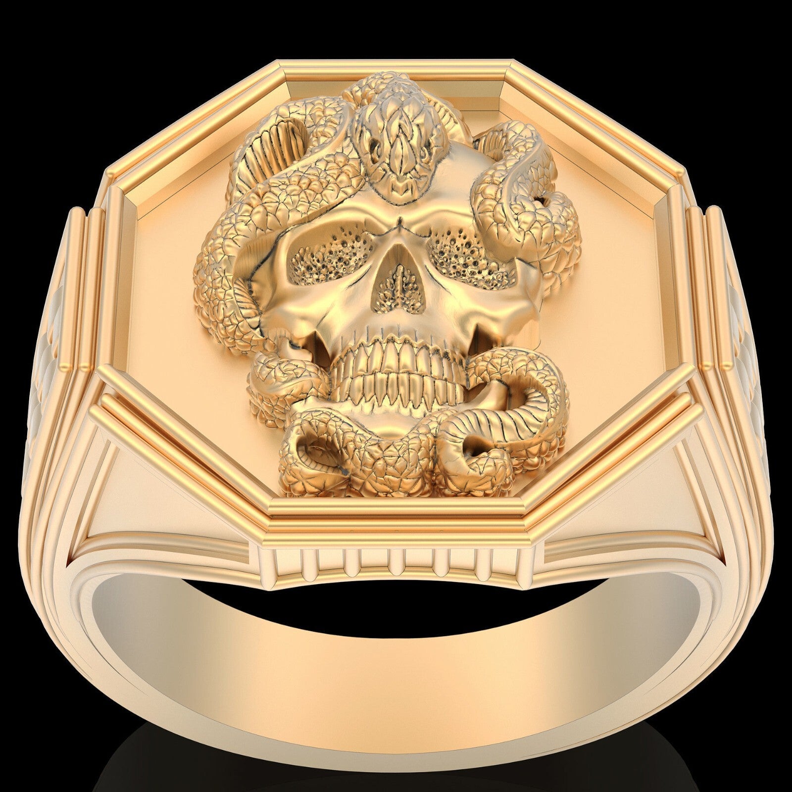 Gothic Brass Skull Snake Ring Men Punk Biker Custom Band Skull Men Ring Us5~15