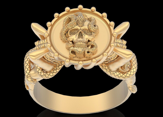 Vintage Brass Snake Skull Ring Gothic Biker Punk Women Hand Design Ring US5~15