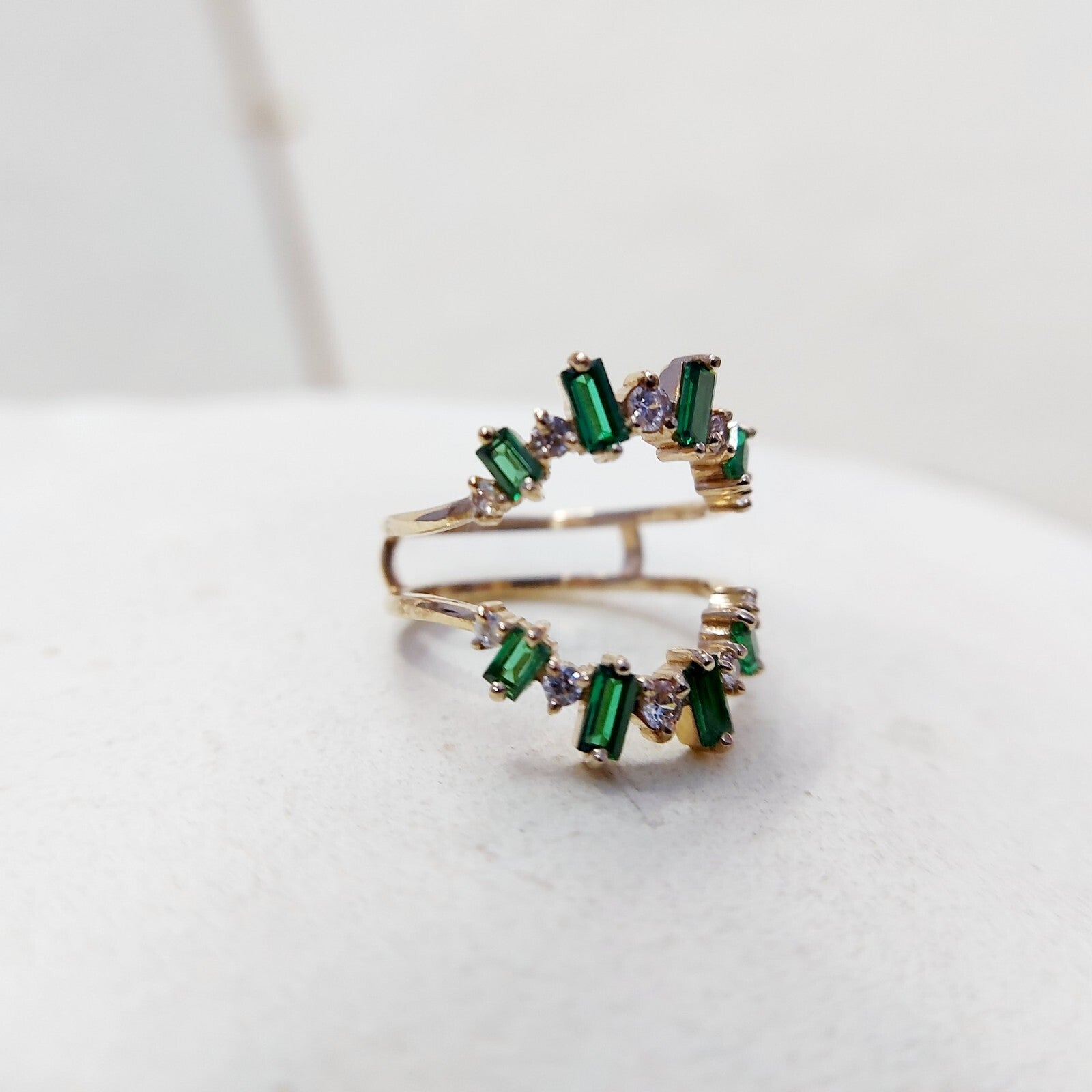 Emerald Baguette Ring Gemstone Set 925 Silver Ring Handmade Wedding Band US5~15