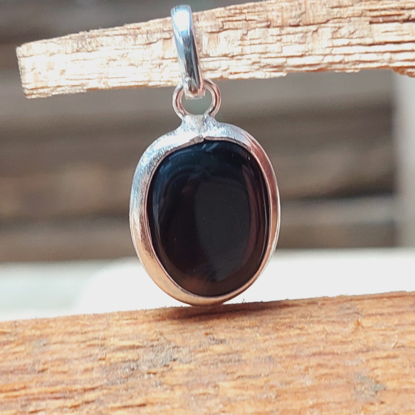 Natural Black Agate Quartz Pendant,925 Sterling Silver Womens Jewelry Gift