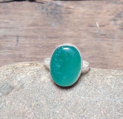 Vintage Green Onyx Solitaire Ring,Green Stone Ring,925 Sterling Silver Ring