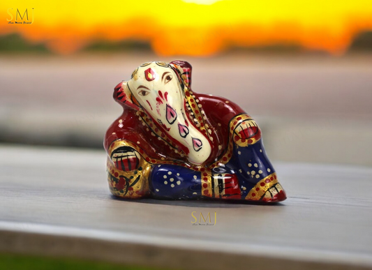 Sleeping Ganesh Statue Ganesha Hand Painted Meenakari Hindu God for Home Decor