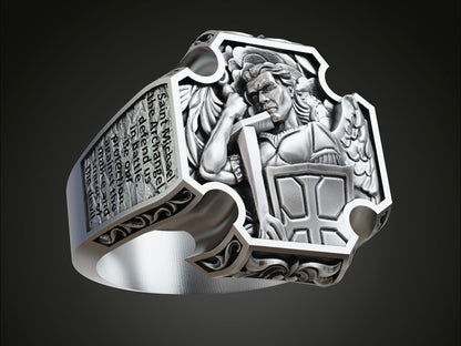 Saint Archangel Michael Prayer Signet Ring US7-15 Sterling Silver Men's Ring