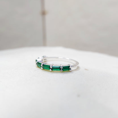 925 Silver Emerald Wedding Band Baguette Cut Green Emerald Eternity Ring Us5~ 15