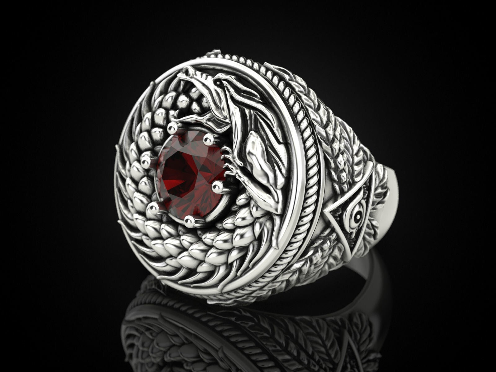925 Sterling Silver Ouroboros Dragon Serpent Ring Handmade Ring Men Size 5-15