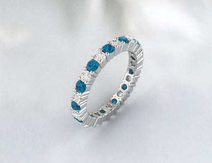 Natural London Blue Topaz Eternity Band Simulated Diamond Sterling Silver Band