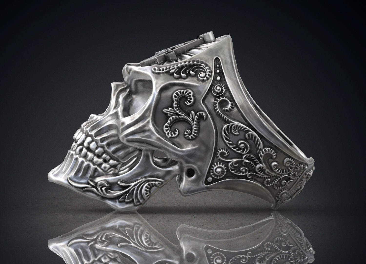 Masonic Skull Ring Oxidized Silver Gothic Freemason Biker Ring For Men US5-15