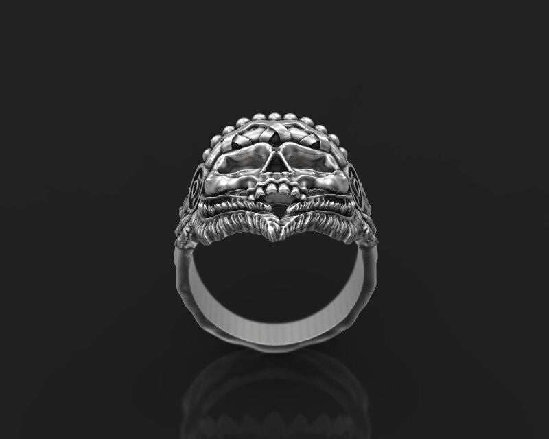 Silver Skull Indian Tribal Chief Ring US5-15 Handmade Statement Skull Ring Men