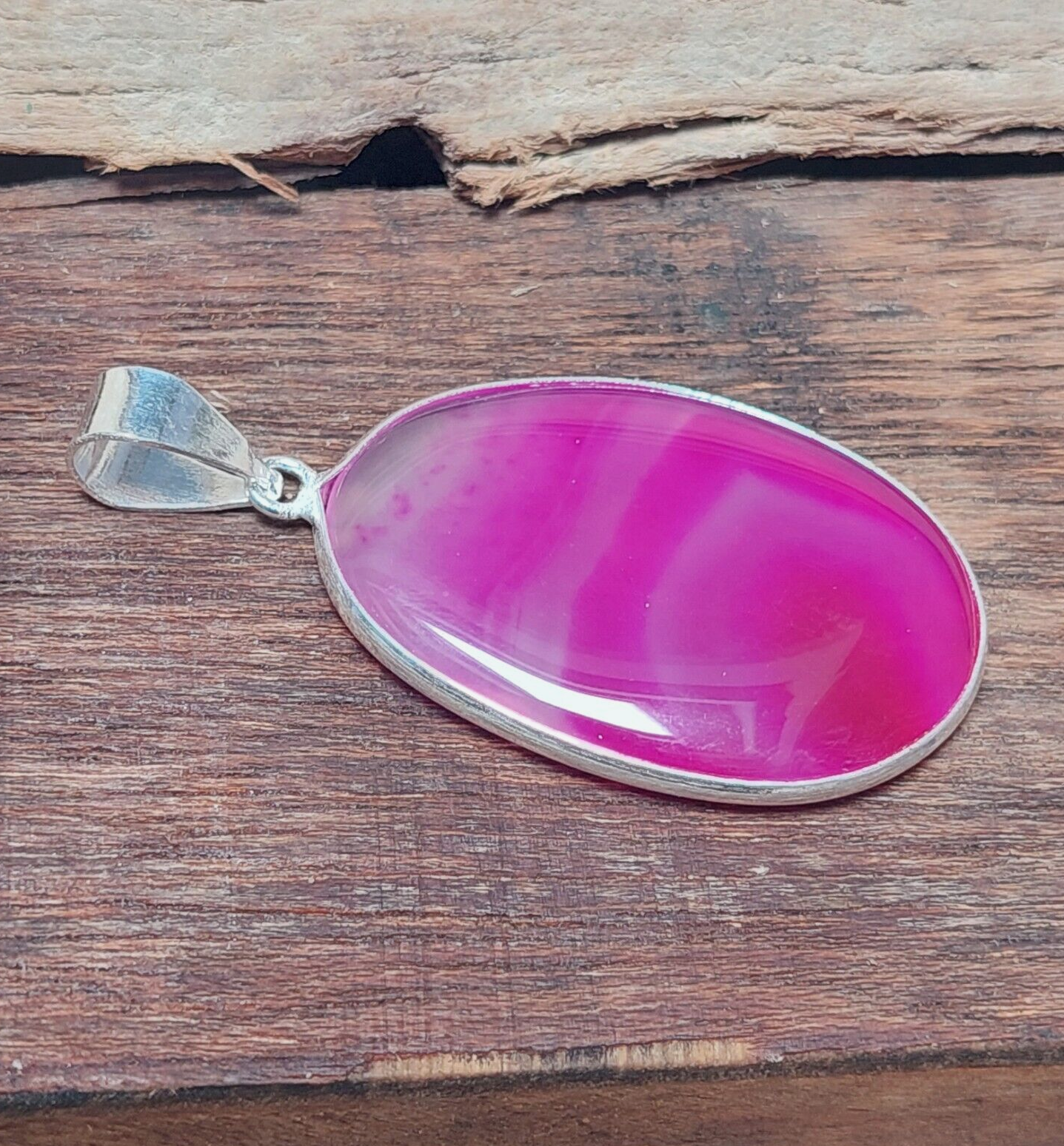 Pink Botswana Agate 925 Silver Pendant Gorgeous Statement Large Stone Pendant