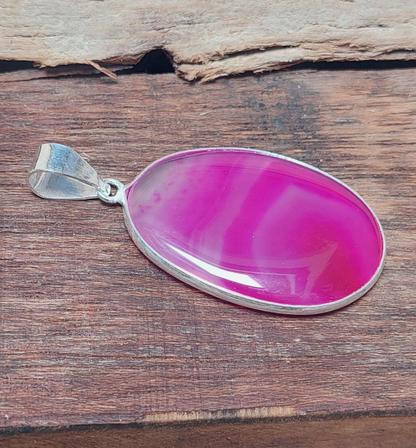 Pink Botswana Agate 925 Silver Pendant Gorgeous Statement Large Stone Pendant