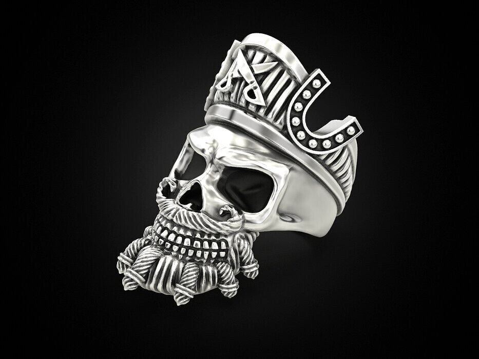 925 Sterling Silver Pirate Skull Ring US5~15 Vintage Biker Rider Gothic Ring