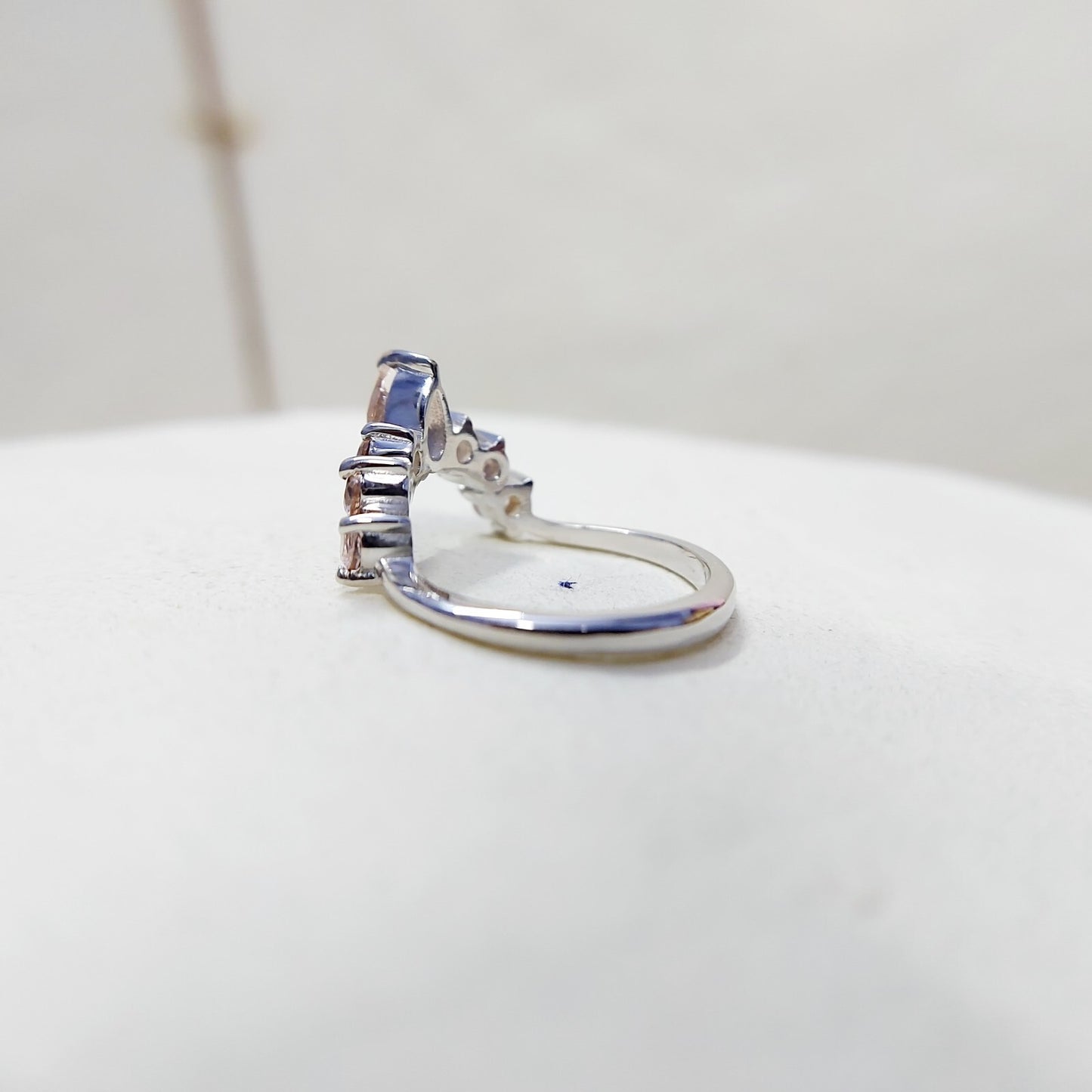 Morganite V Chevron Wedding Band Silver Art Deco Stacking Gift Women Ring US5~15