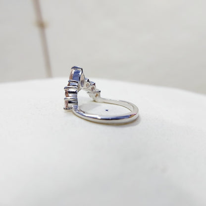 Morganite V Chevron Wedding Band Silver Art Deco Stacking Gift Women Ring US5~15