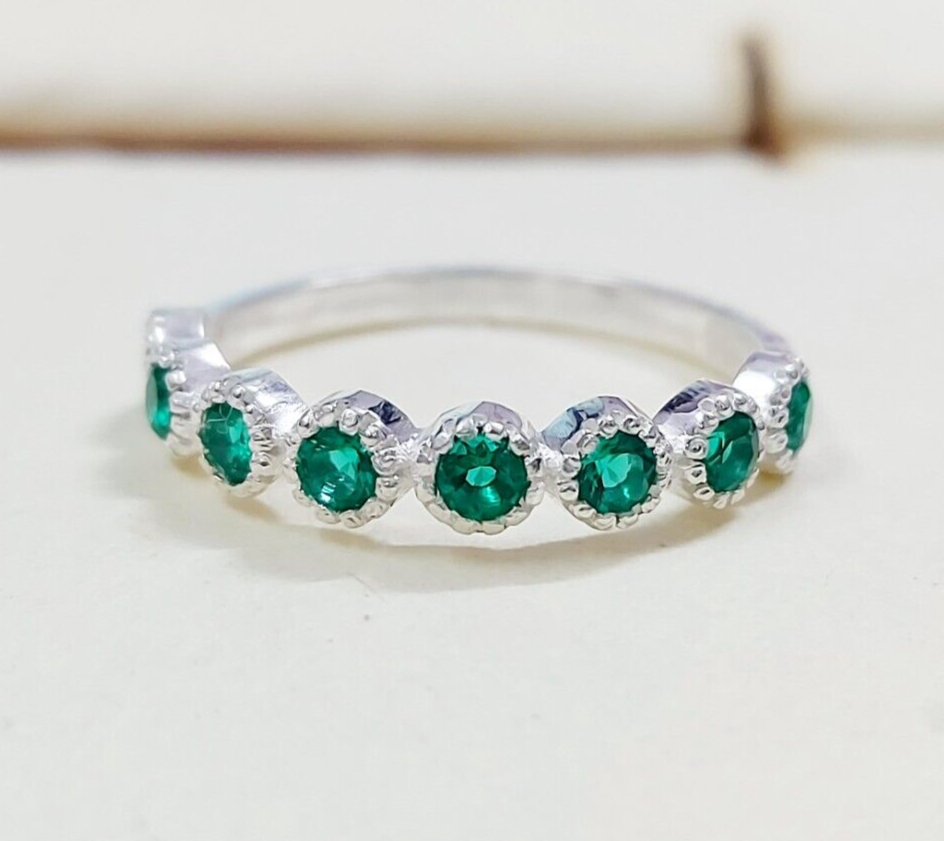 Lab Created Emerald Eternity Band Round Cut Green Emerald Birthstone Ring Us5~15