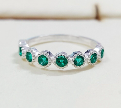 Lab Created Emerald Eternity Band Round Cut Green Emerald Birthstone Ring Us5~15