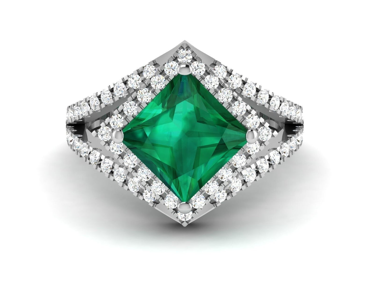 Emerald Cut Natural Emerald Diamond Ring 925 Sterling Silver Wedding Ring US5-15