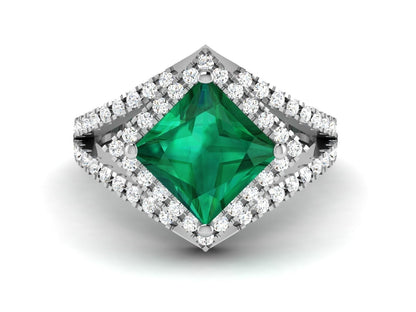 Emerald Cut Natural Emerald Diamond Ring 925 Sterling Silver Wedding Ring US5-15