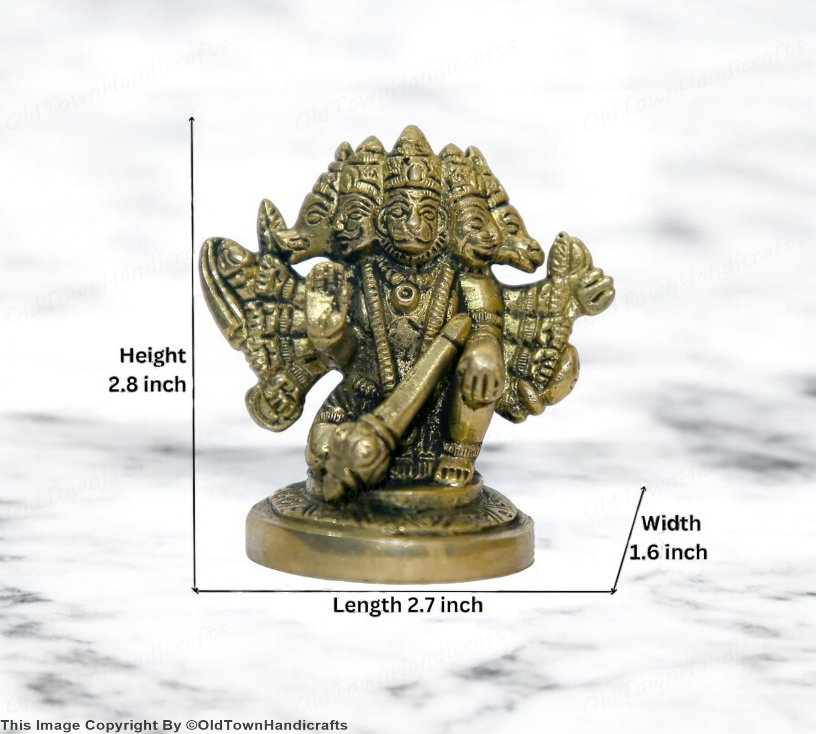 Brass Panchmukhi Hanuman Statue Hanuman Handcrafted for Home Office Decor Gift