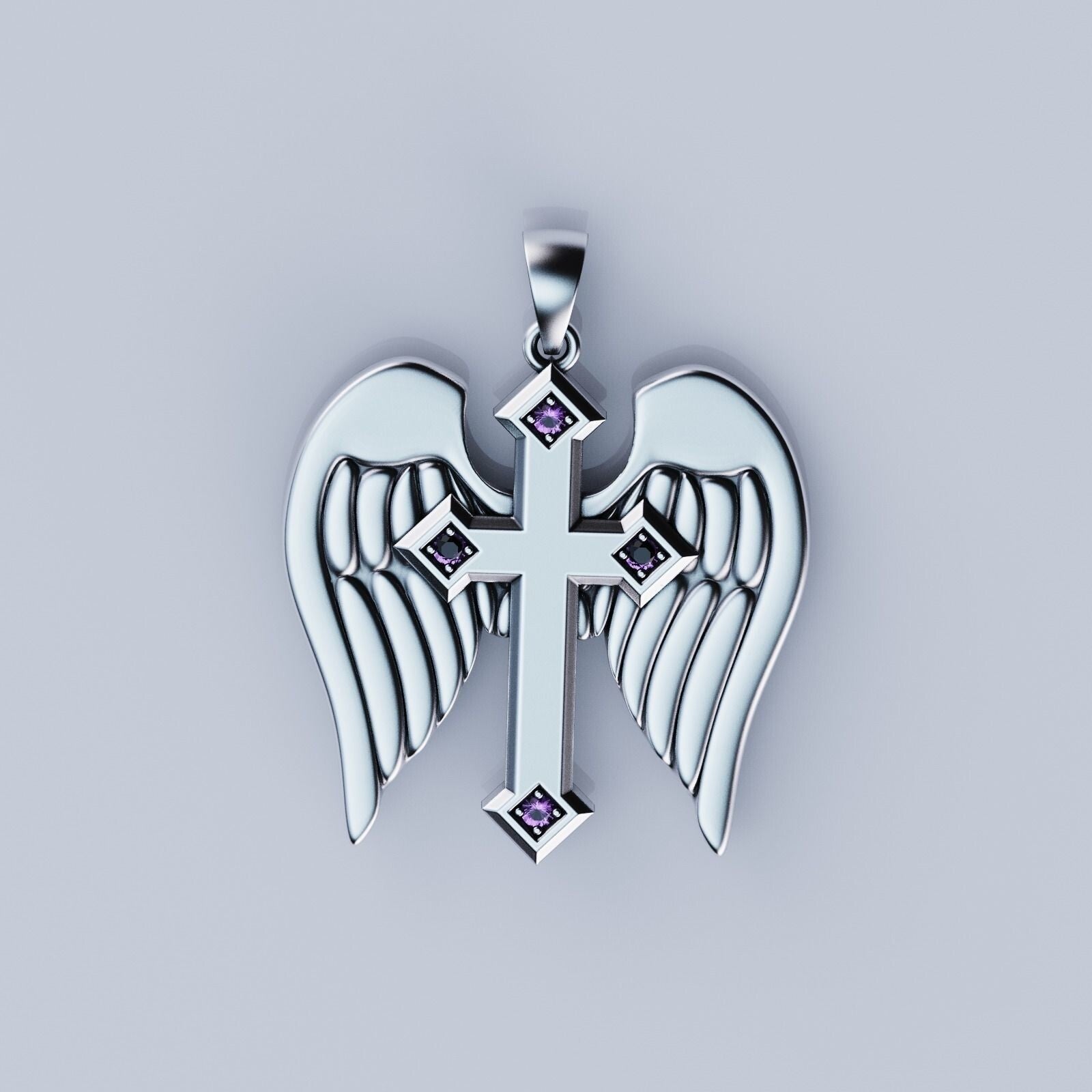 925 Sterling Silver Angel Wings Cross Pendant Archangel Michael Angel Wing Sword