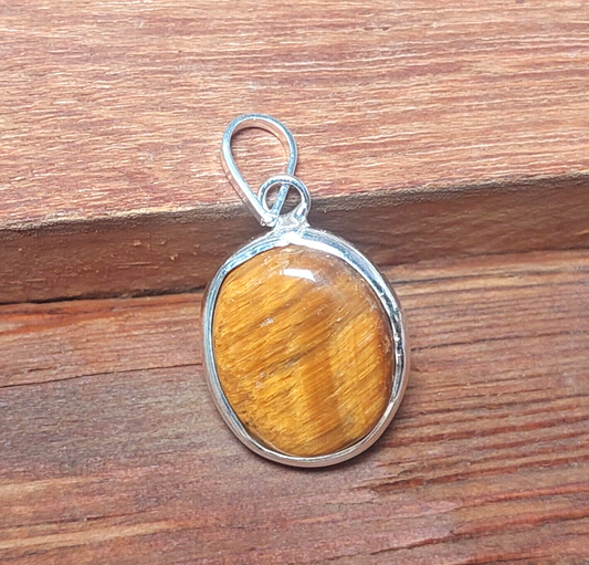 925 Sterling Silver Ovel Tigers Eye Pendant Necklace Christmas Gift For Women