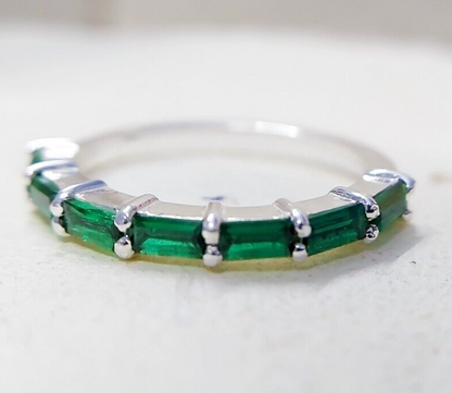 925 Silver Emerald Wedding Band Baguette Cut Green Emerald Eternity Ring Us5~ 15