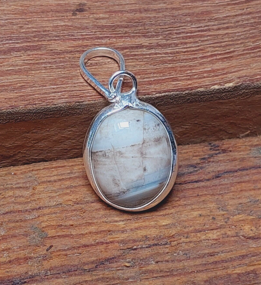 Gray White Agate Pendant Necklace 925 Sterling Silver Pendant Birthday Gift