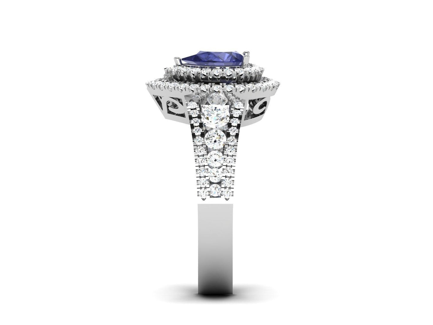 Pear Cut Blue Tanzanite Halo Engagement Band Ring 925 Silver Gift For Her US5-15