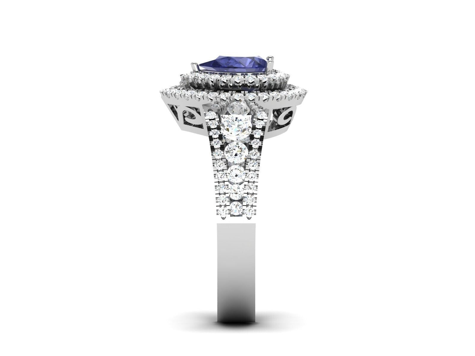 Pear Cut Blue Tanzanite Halo Engagement Band Ring 925 Silver Gift For Her US5-15