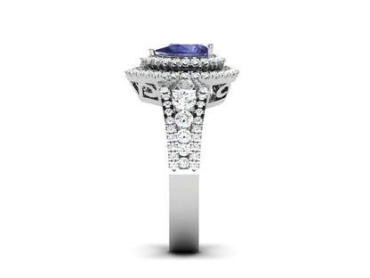 Pear Cut Blue Tanzanite Halo Engagement Band Ring 925 Silver Gift For Her US5-15