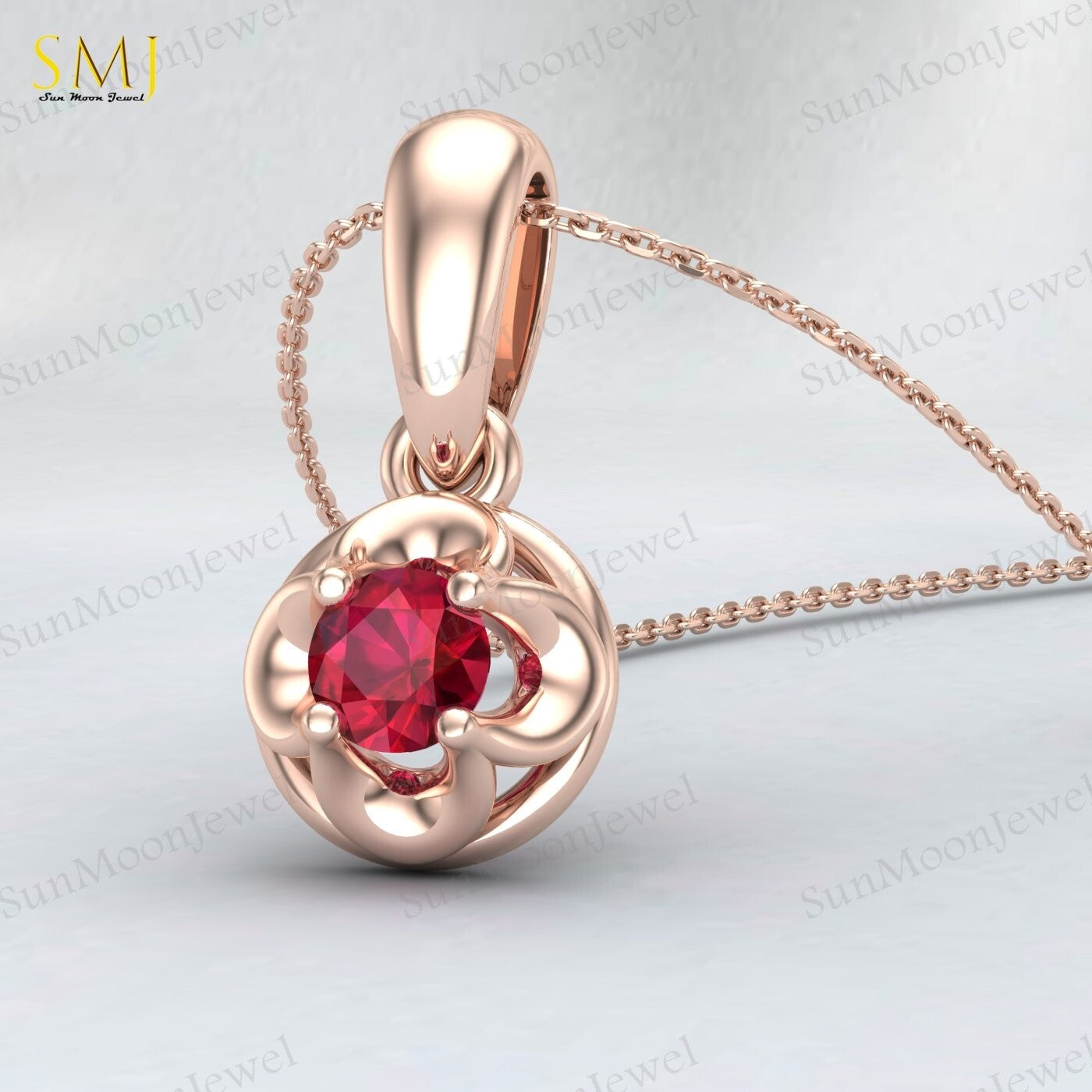 Lab Created Red Ruby Necklace July Birthstone 925 Sterling Silver Gift For Love