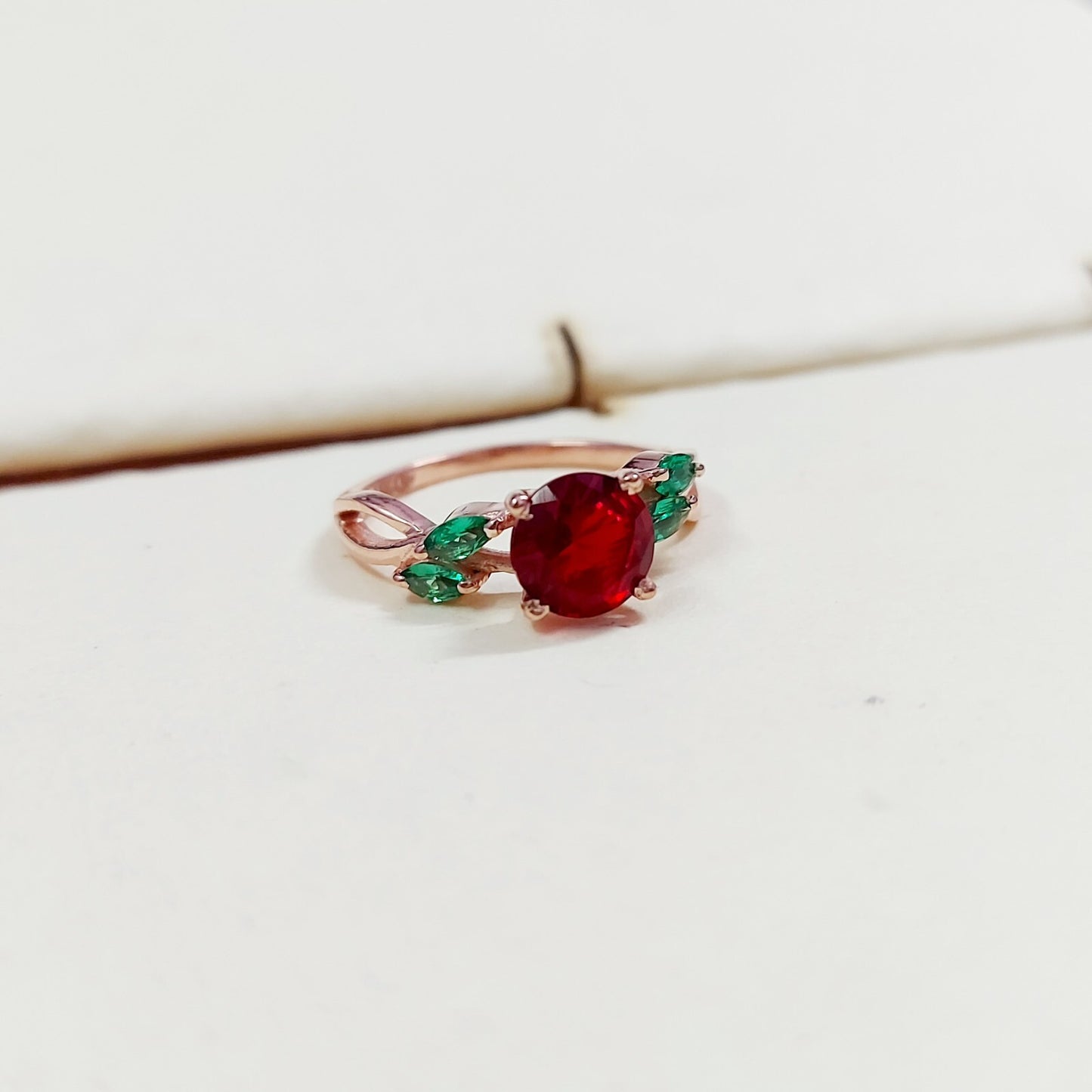 Marquise Lab Created Green Emerald with Round Ruby Wedding Women Ring US5~15
