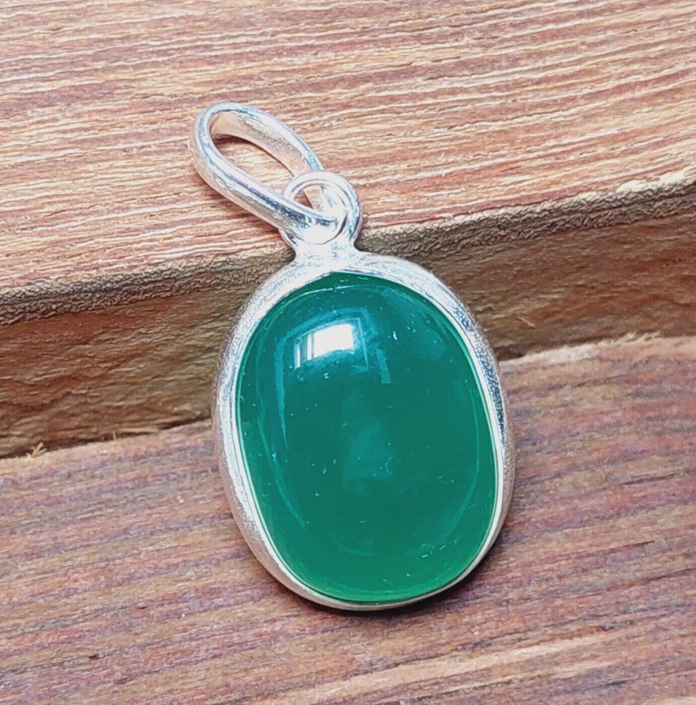 Ovel Green Onyx Pendant,925 Sterling Silver Green Gemstone Pendant Gift For Her