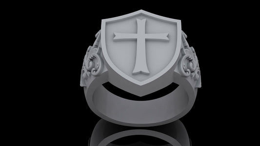 Medieval Shield Cross Ring 925 Sterling Silver Ring US5~15 Bold Gift For Unisex